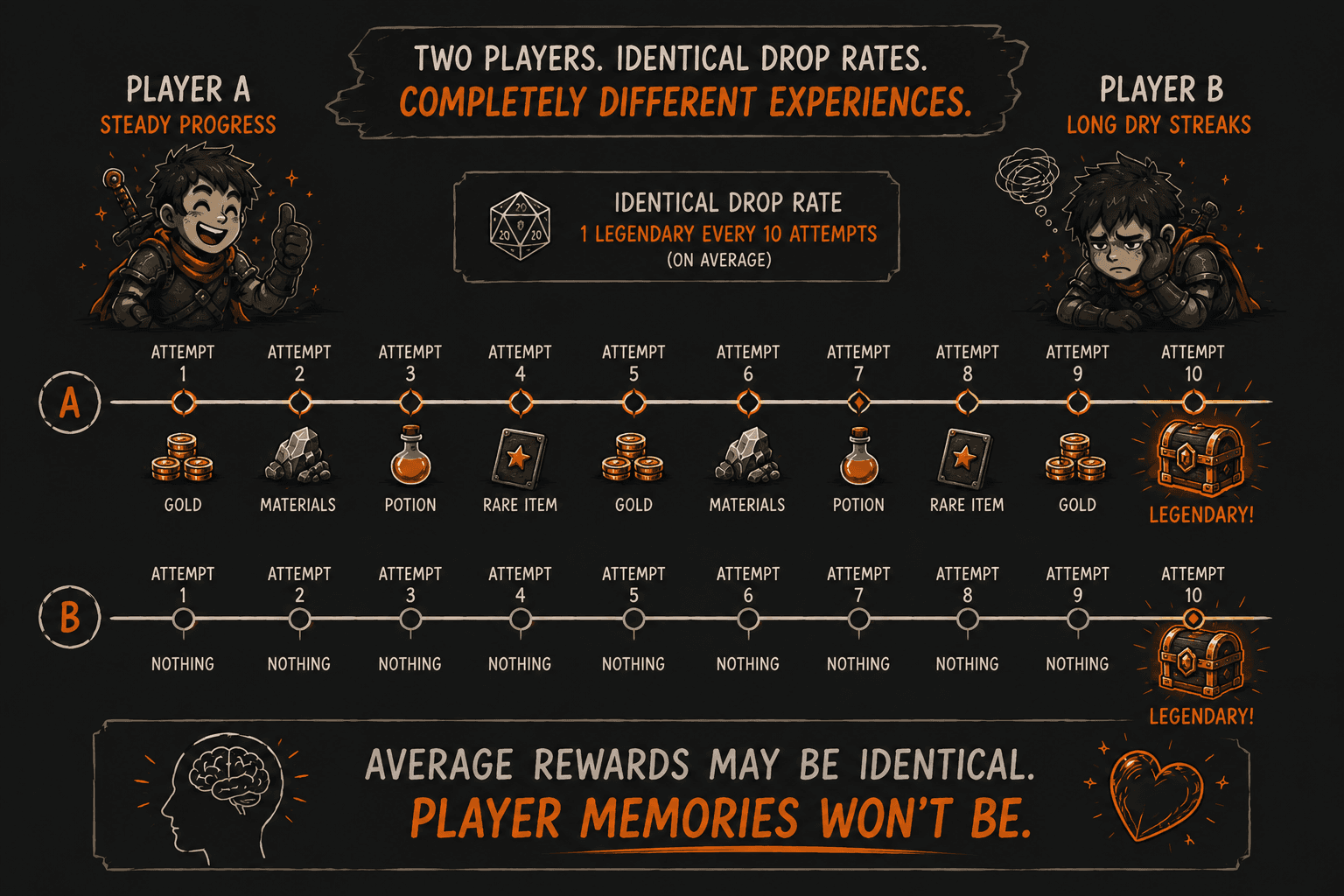 Reward streak illustration showing bad luck protection and memorable unlucky runs.