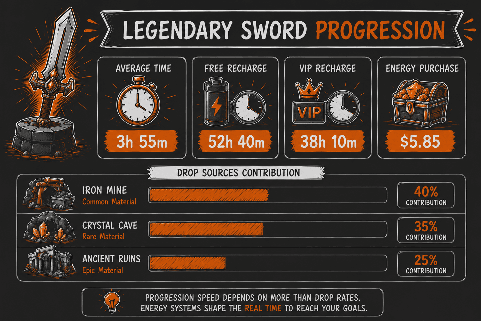 LudForge crafting progression example illustration connecting loot, crafting, and energy systems.